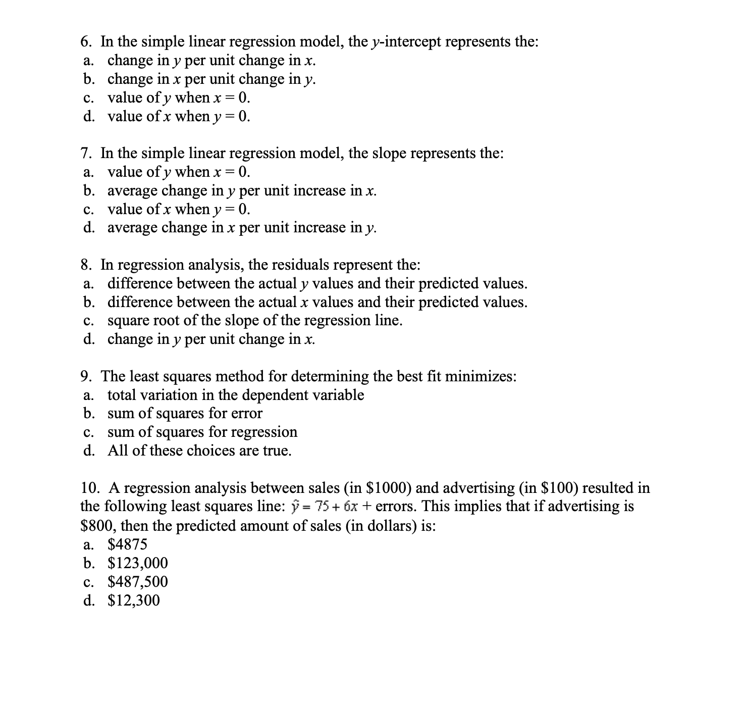 Solved PLEASE ANSWER ALL 5. ﻿In The Simple Linear Regression | Chegg.com