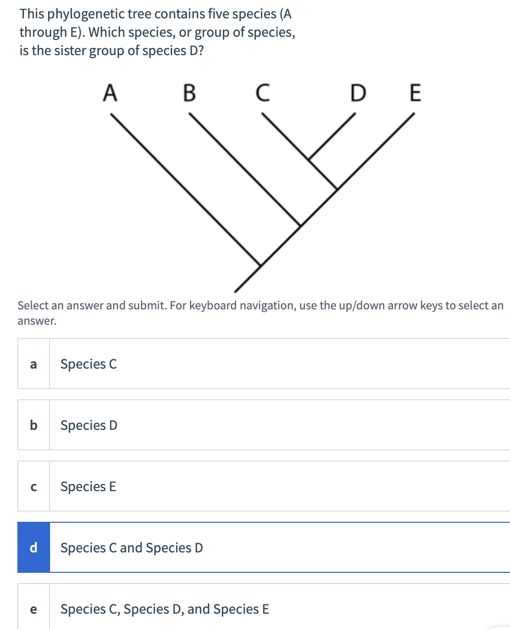 Solved This phylogenetic tree contains five species (A | Chegg.com