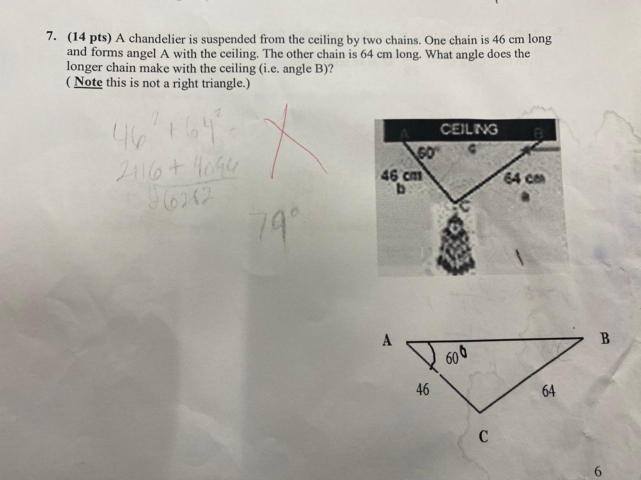 Solved 7. (14 pts) A chandelier is suspended from the | Chegg.com