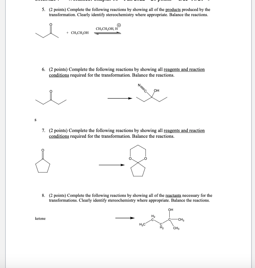 Solved 5. ( 2 points) Complete the following reactions by | Chegg.com