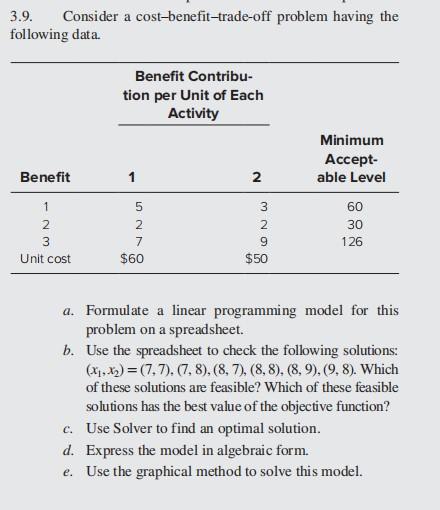 Solved 3.9. Consider a cost-benefit-trade-off problem having | Chegg.com