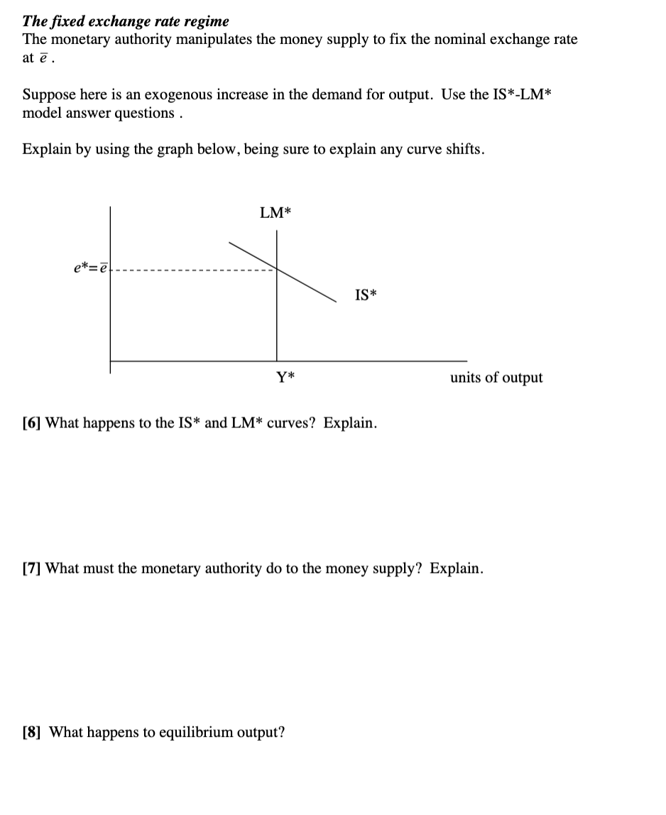 Solved The Fixed Exchange Rate Regime The Monetary Authority Chegg
