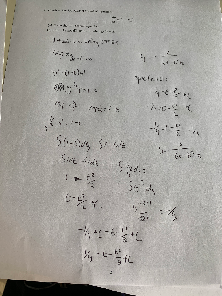 Solved 2. Consider the following differential equation. at