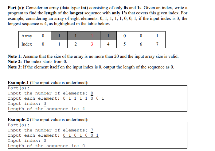 Solved Part (a): Consider an array (data type: int) | Chegg.com