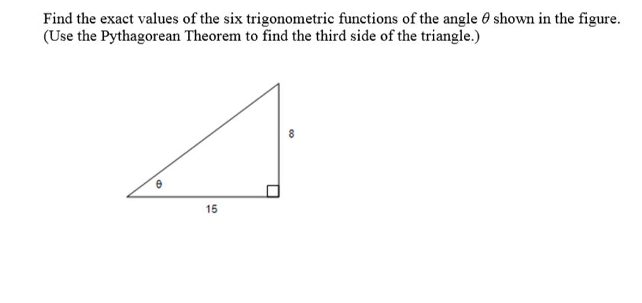 Solved Find The Exact Values Of The Six Trigonometric 7303