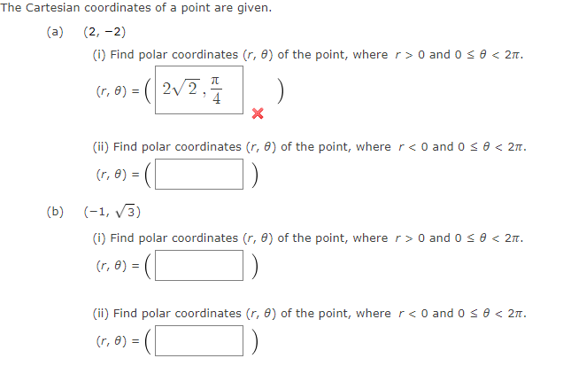 Solved The Cartesian coordinates of a point are given. (a) | Chegg.com