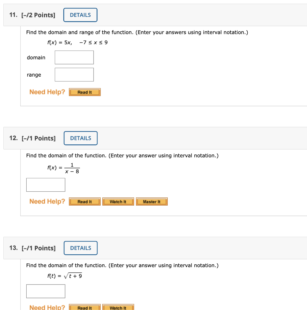 Solved 11. [-12 Points] DETAILS Find the domain and range of | Chegg.com