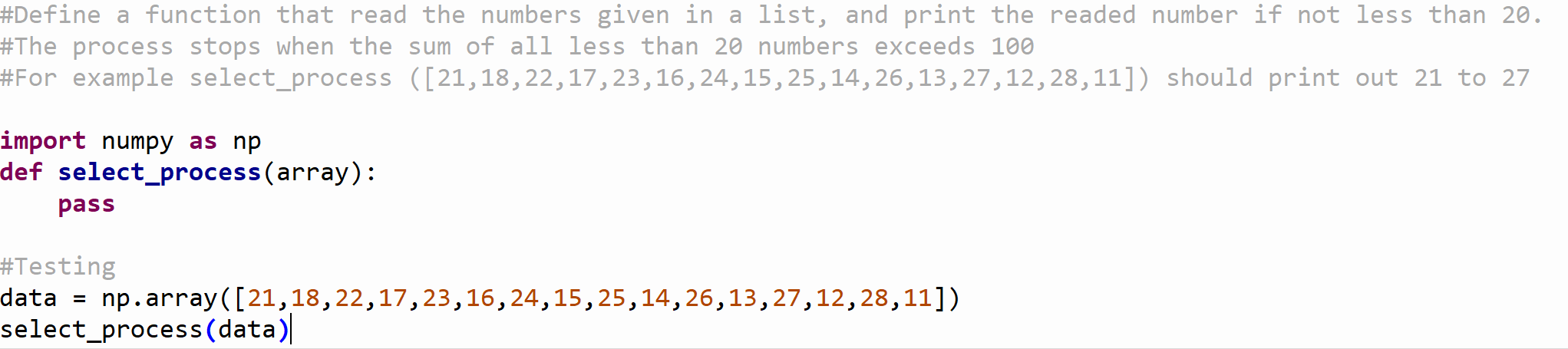 Solved #Define a function that read the numbers given in a | Chegg.com