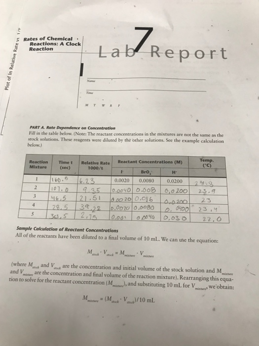 Rates Of Chemical . Reactions: A Clock Reaction Lab | Chegg.com