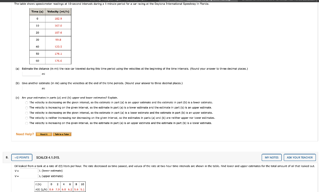 Solved The table show's speedometer readings at 10second