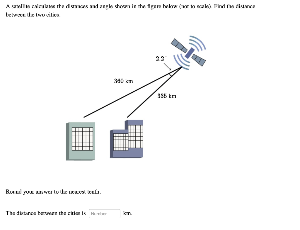 Solved A satellite calculates the distances and angle shown | Chegg.com