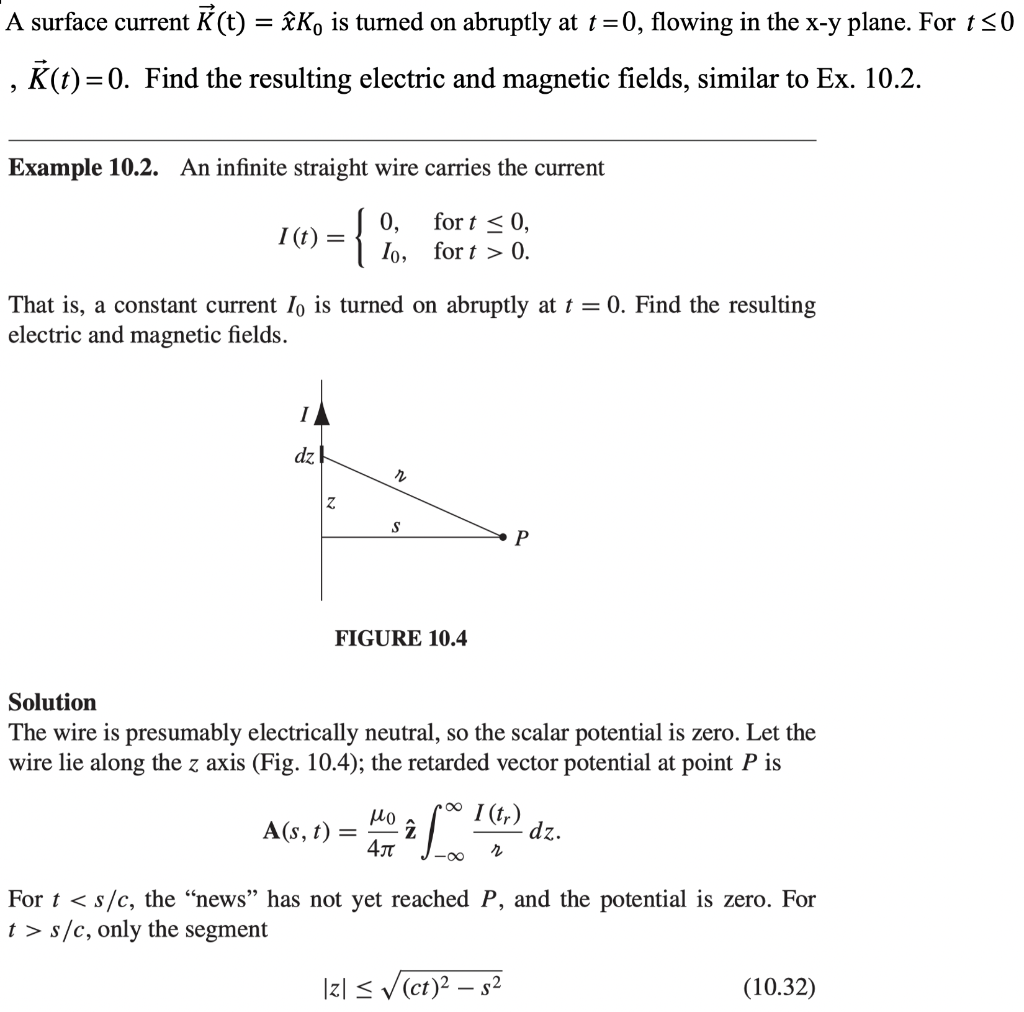 Solved A Surface Current K T K Is Turned On Abruptly Chegg Com