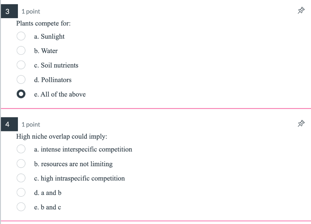 Solved 1 point Plants compete for a. Sunlight b. Water c.