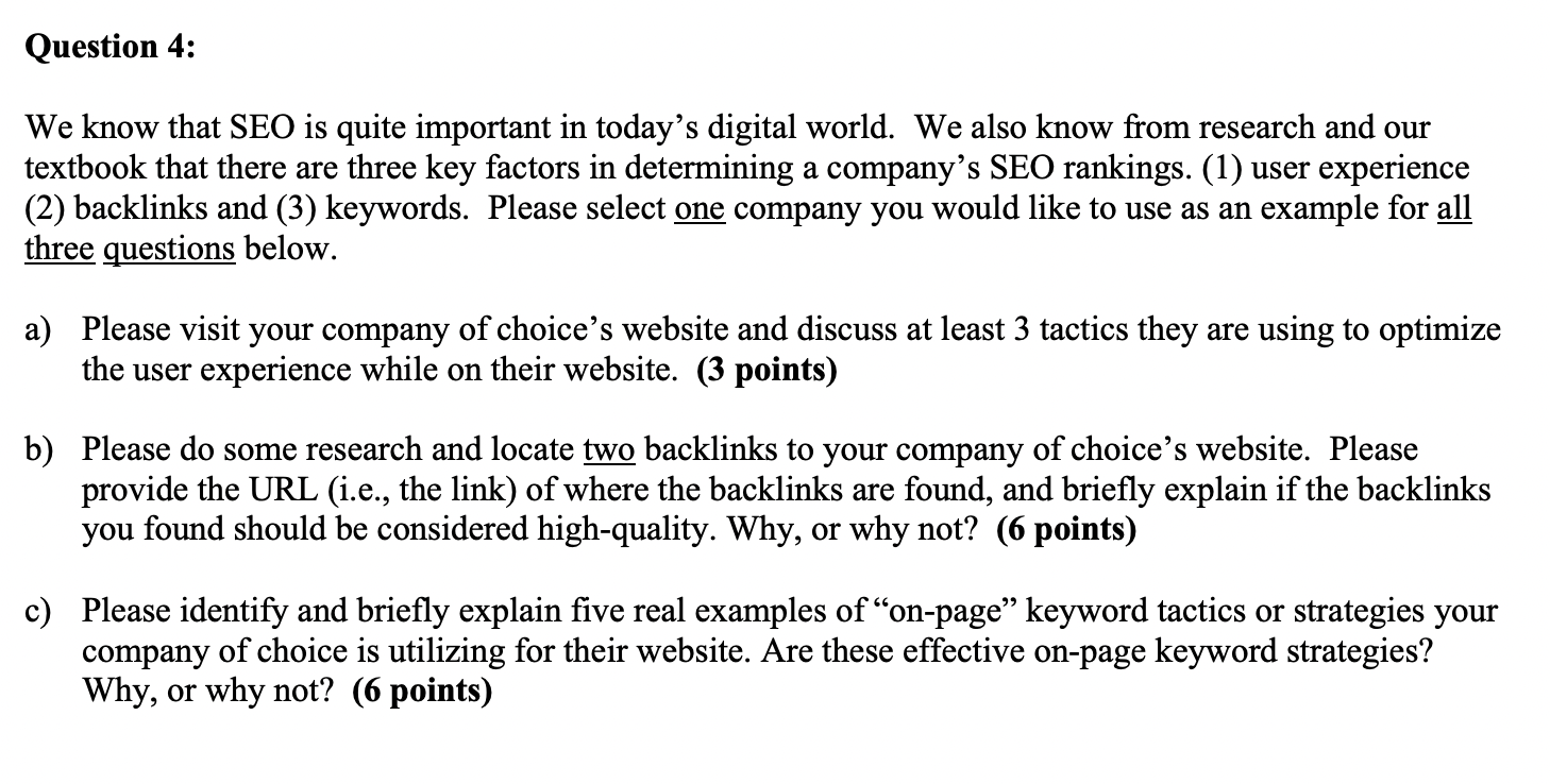 Solved We know that SEO is quite important in today's | Chegg.com