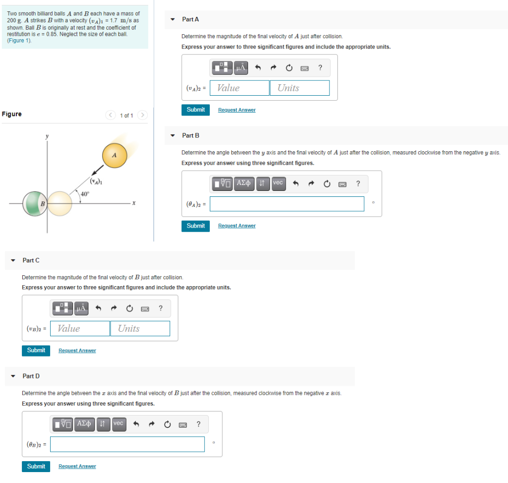 Solved Part A Two smooth billiard balls A and Beach have a