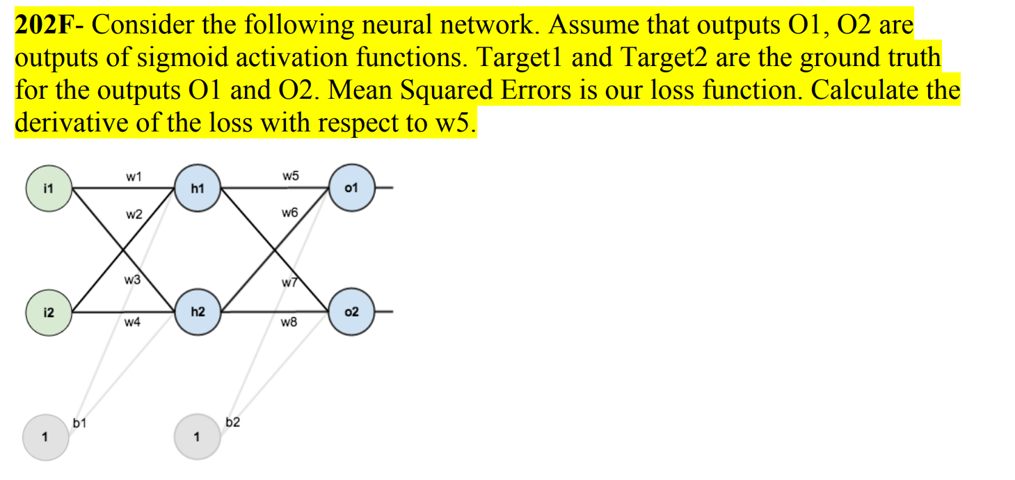 Solved 2 202F- Consider the following neural network. Assume | Chegg.com