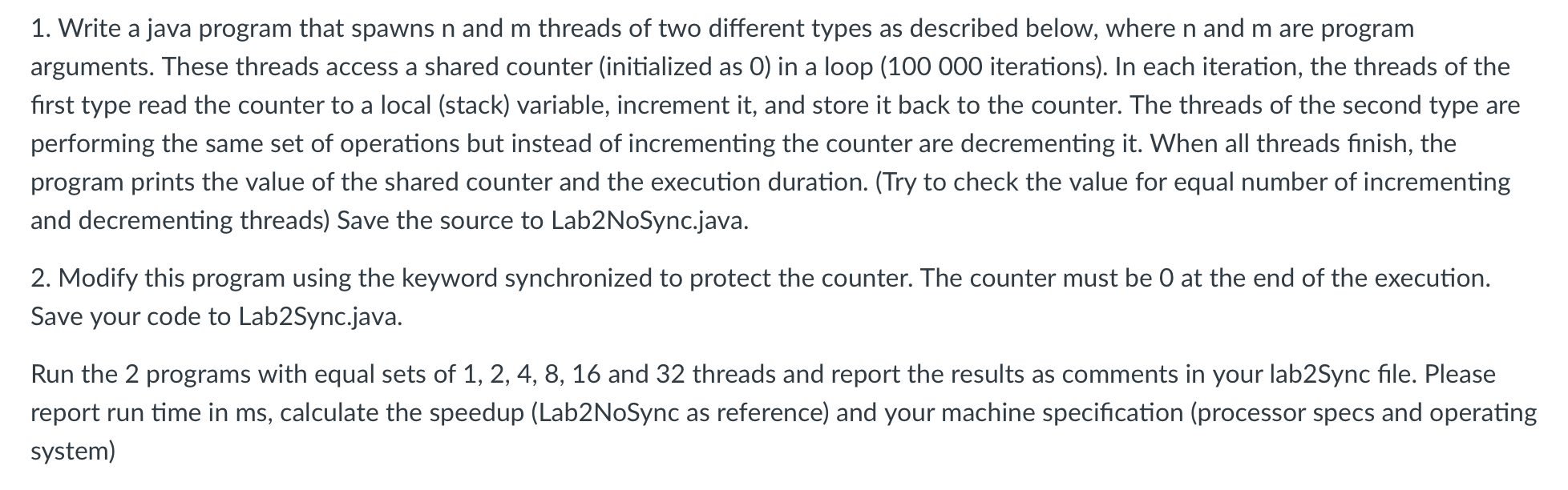 1. Write a java program that spawns n and m threads | Chegg.com