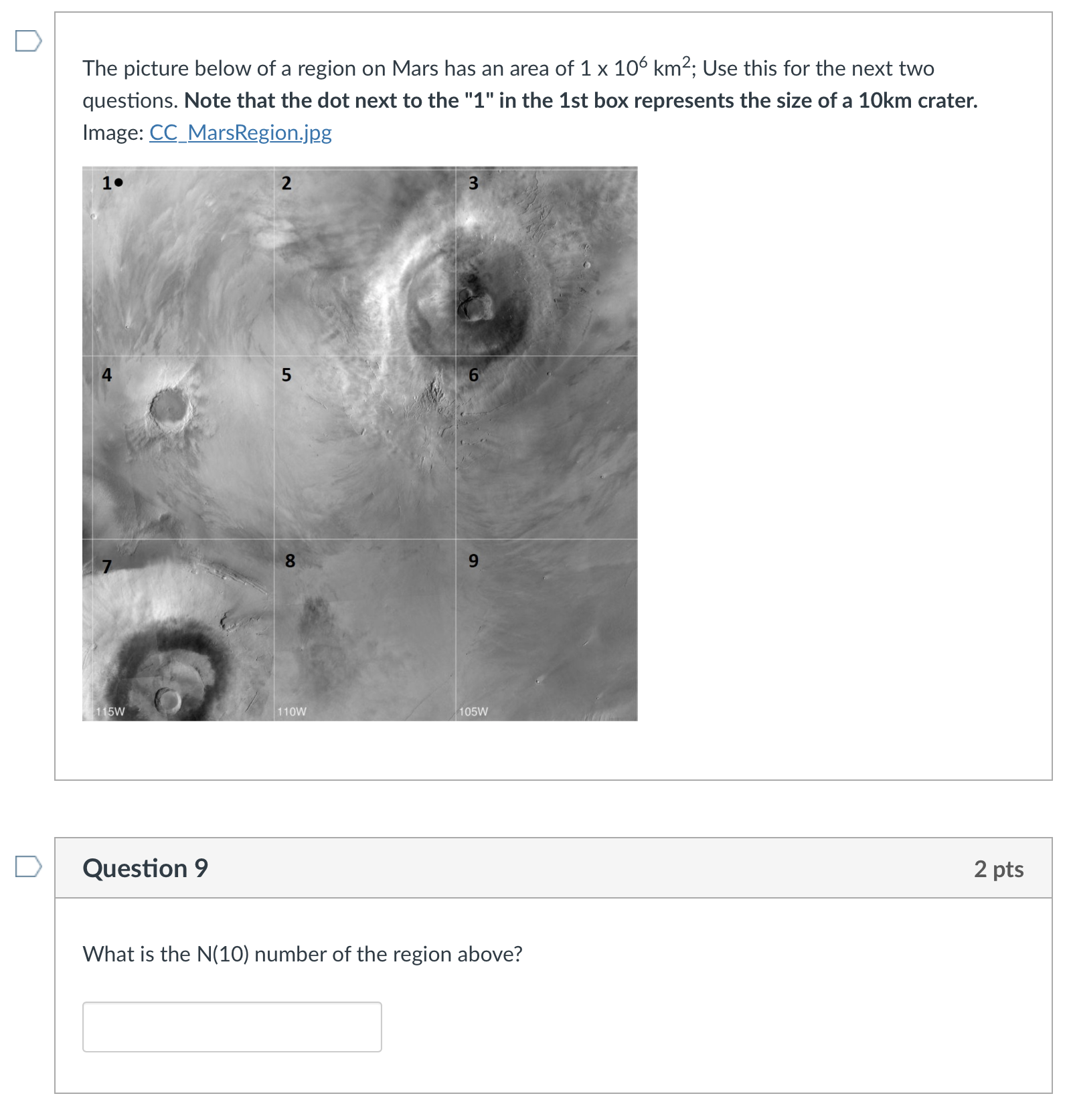 Solved The picture below of a region on Mars has an area of | Chegg.com