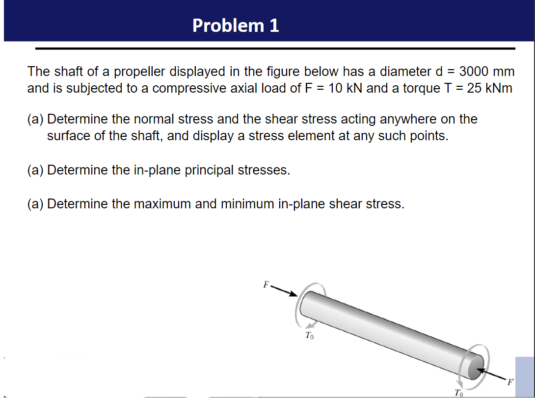 [Solved] Problem 1 The shaft of a propeller displayed in
