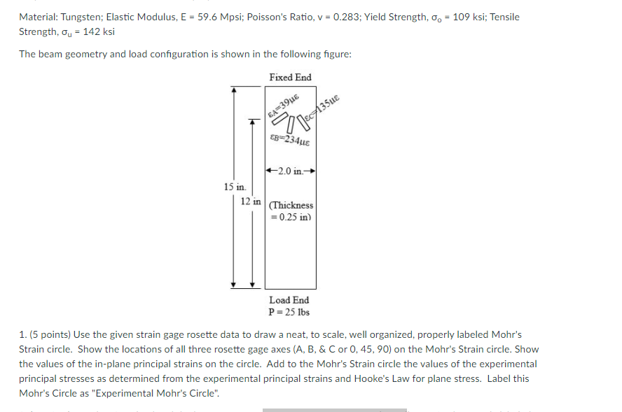 Solved Material Tungsten; Elastic Modulus, E = 59.6 Mpsi;