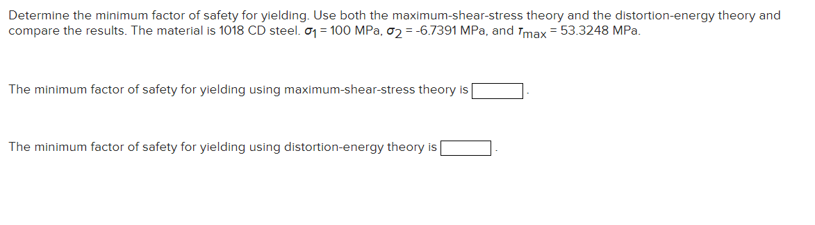 Solved Determine the minimum factor of safety for yielding. | Chegg.com
