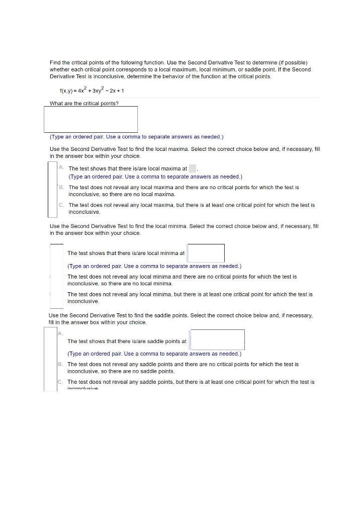 Solved Find the critical points of the following function. | Chegg.com