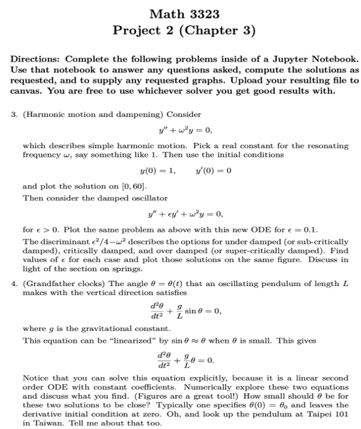 Solved Math 3323 Project 2 (Chapter 3) Directions: Complete | Chegg.com
