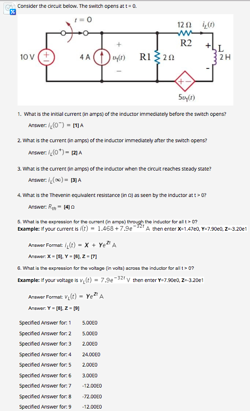Solved Consider the circuit below. The switch opens at t= 0. | Chegg.com