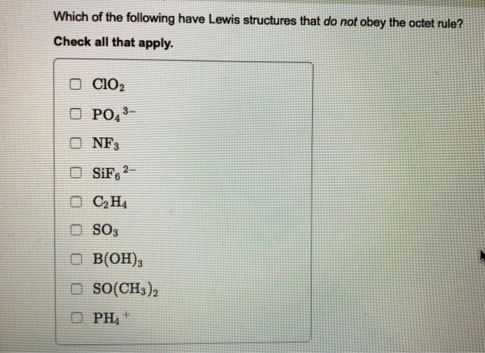 Solved Which of the following have Lewis structures that do