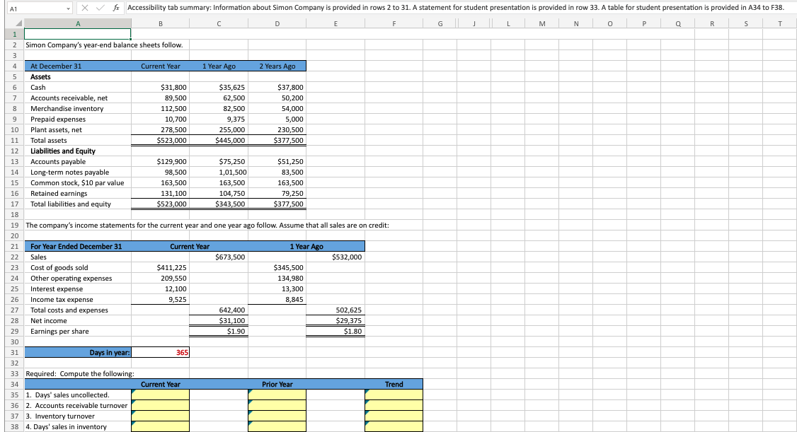 Solved Simon Company’s Year-end Balance Sheets Follow.for An 