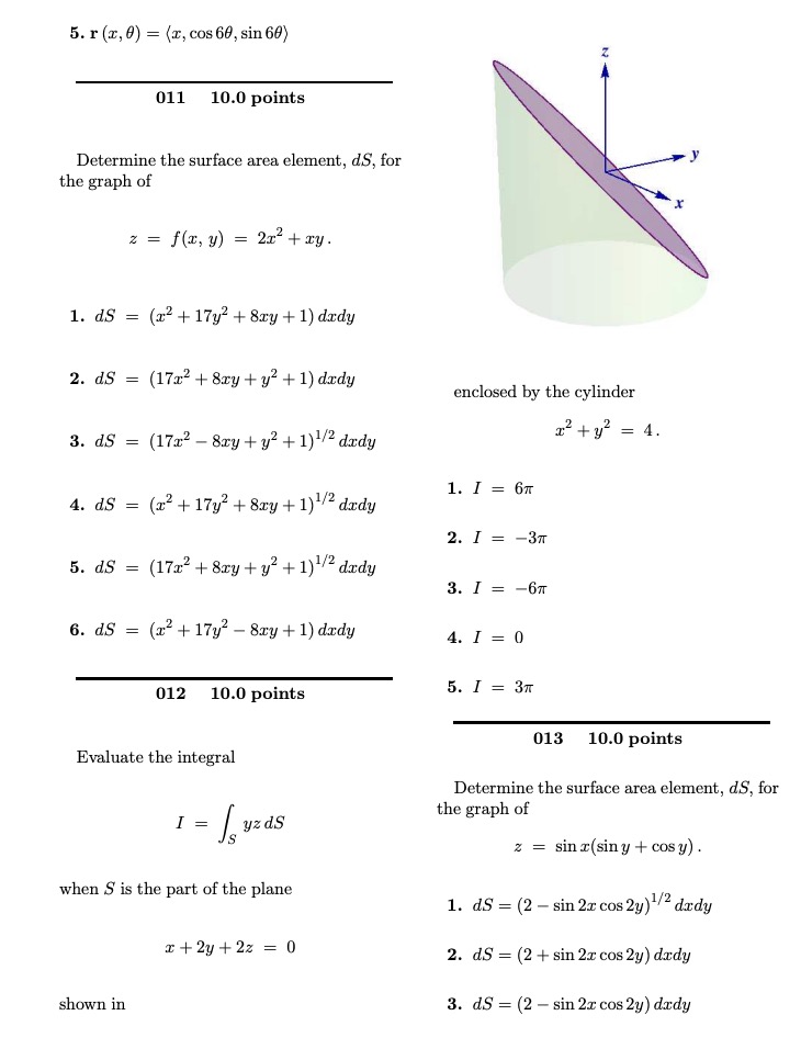 Determine the surface area element, dS, ﻿forthe graph | Chegg.com