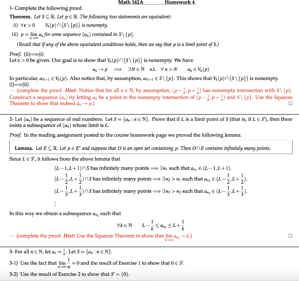 Solved Math 142A Homework 4 1 Complete the following proof.