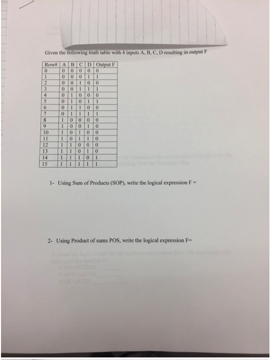 Solved Given The Following Truth Table With 4 Inputs A, B, | Chegg.com