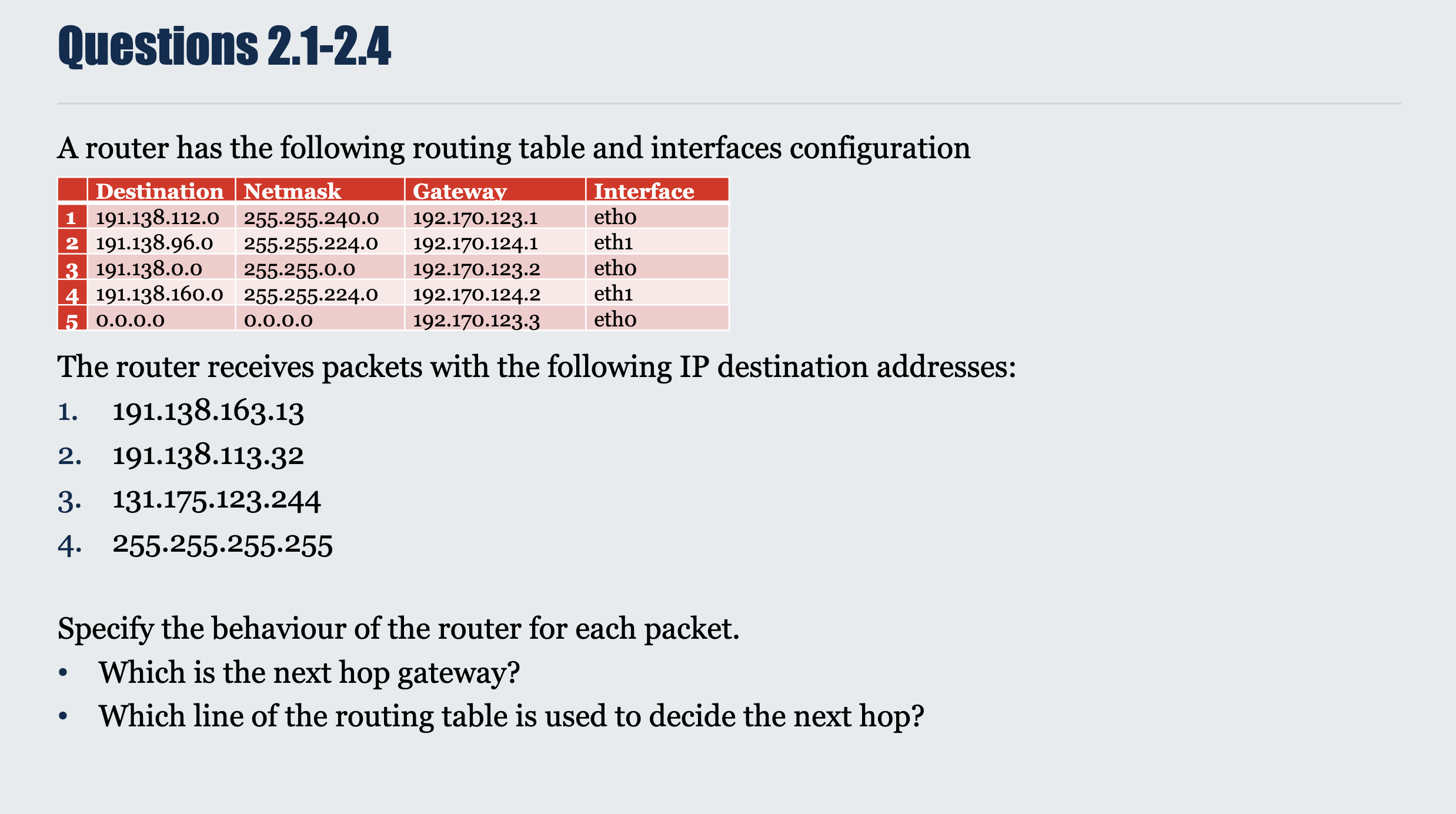 Solved If we have the routing table with the following | Chegg.com