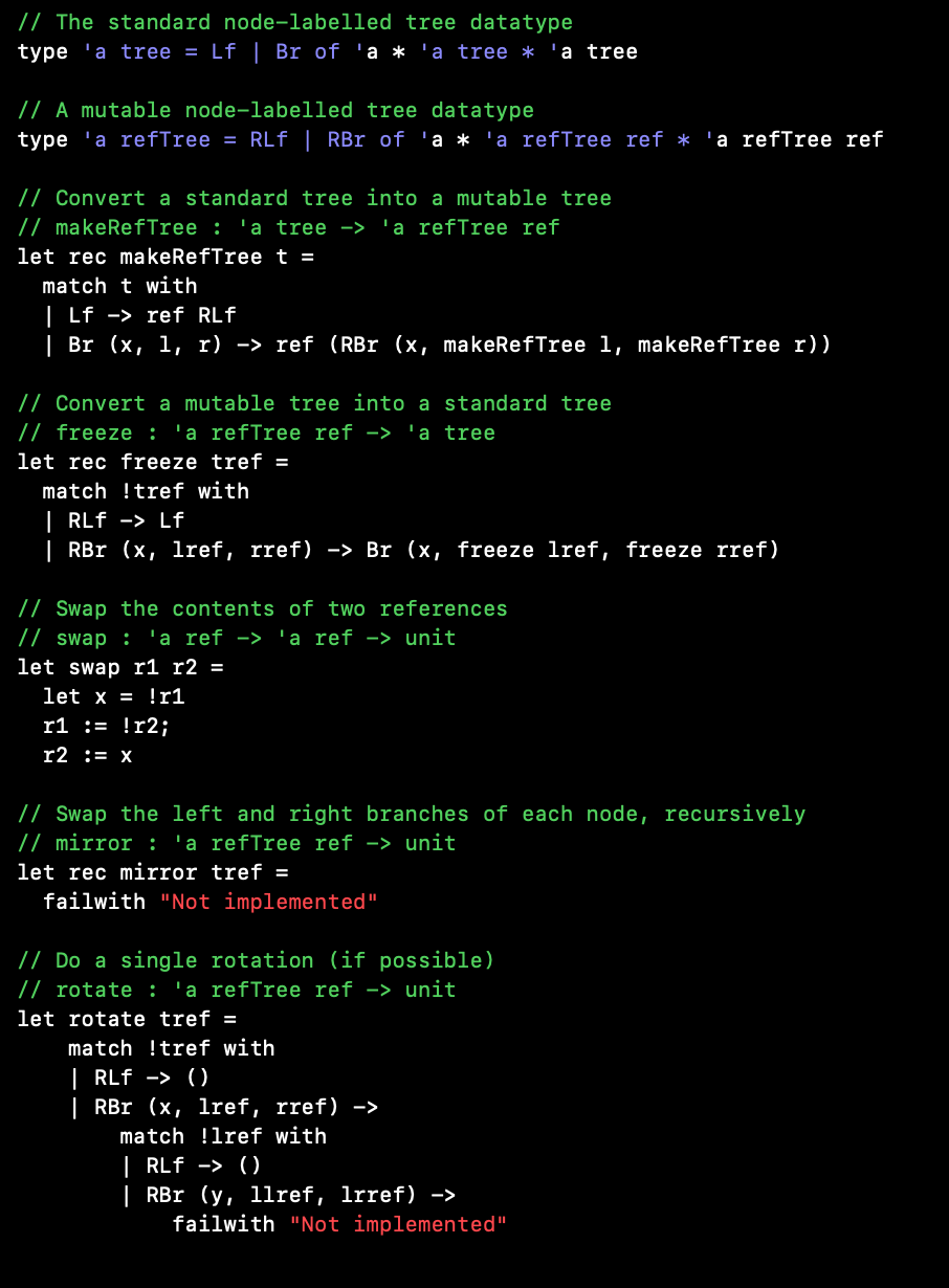 3. Elements of the type 'a refTree ref are mutable | Chegg.com
