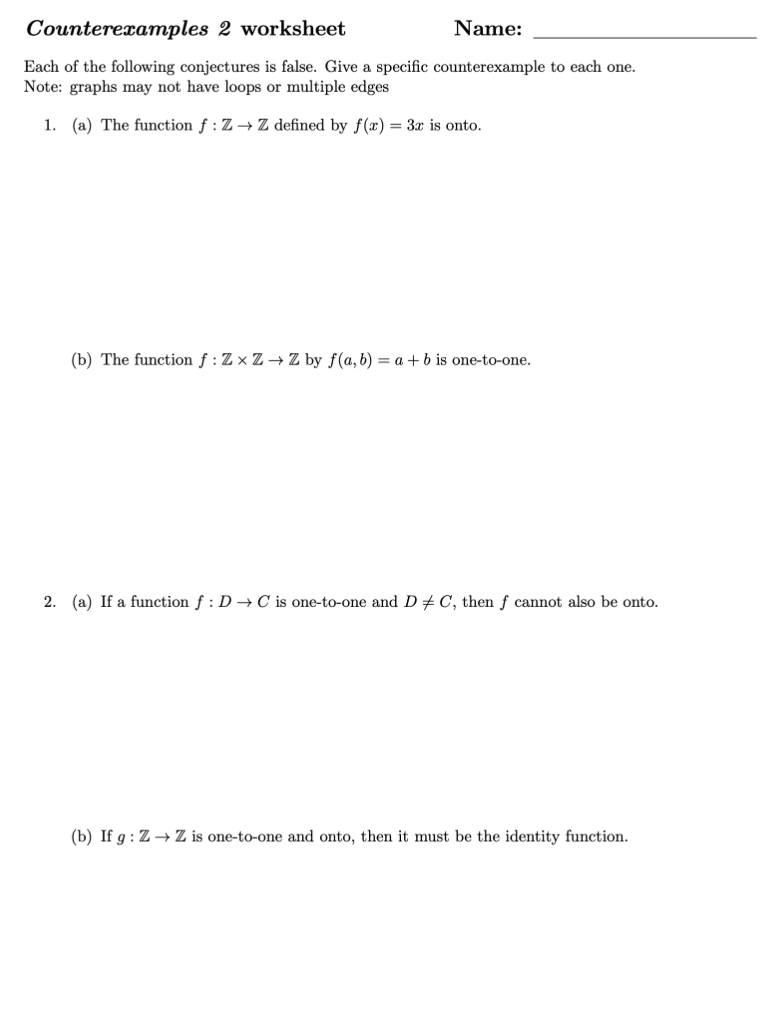 Solved Counterexamples 2 worksheet Name Each of the