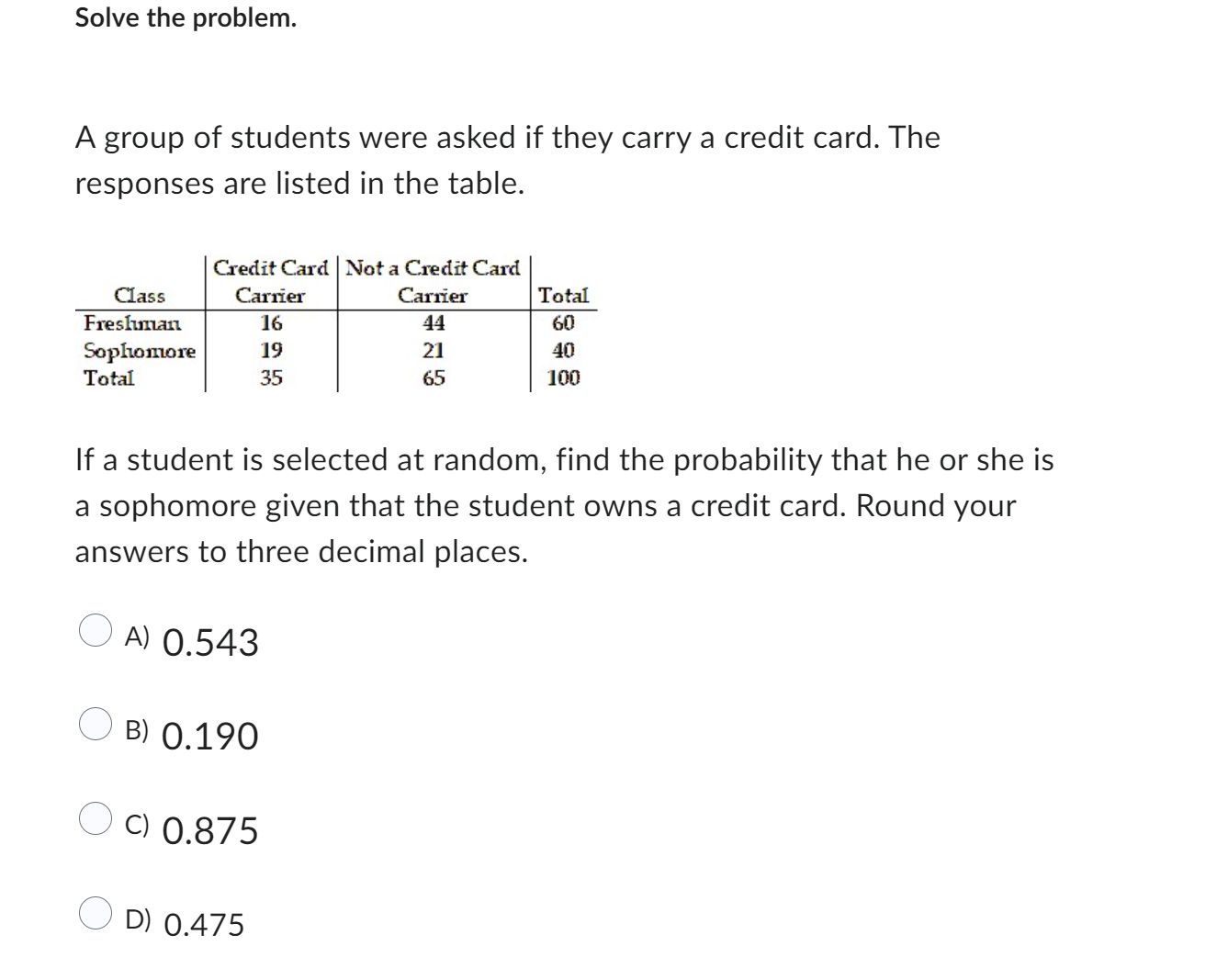 Solved A group of students were asked if they carry a credit | Chegg.com