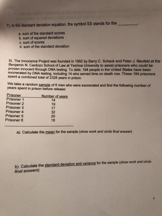 Solved 7). In the standard deviation equation, the symbol SS | Chegg.com