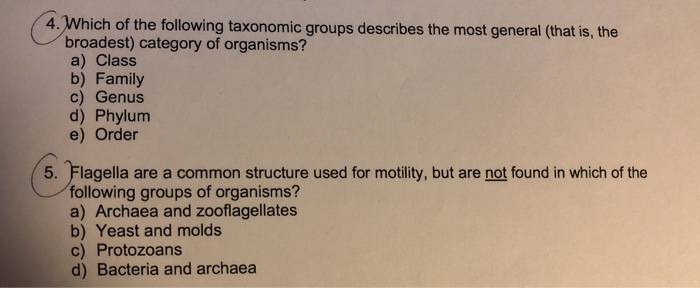 Solved 4. Which of the following taxonomic groups describes | Chegg.com
