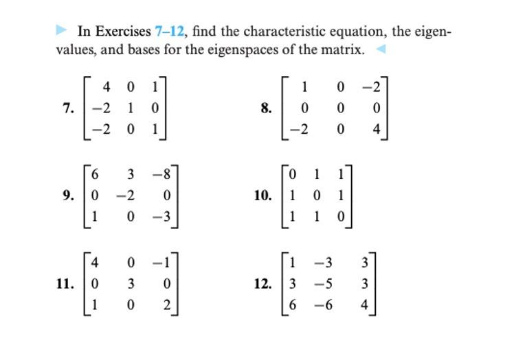 Solved In Exercises 7-12, find the characteristic equation, | Chegg.com