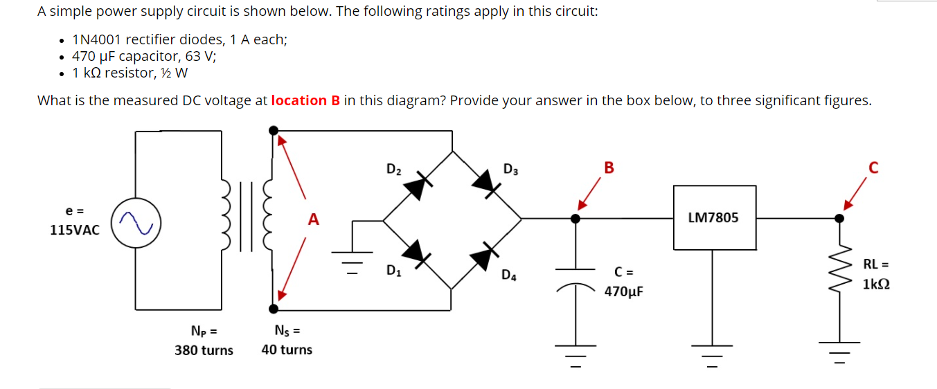 Solved A simple power supply circuit is shown below. The | Chegg.com