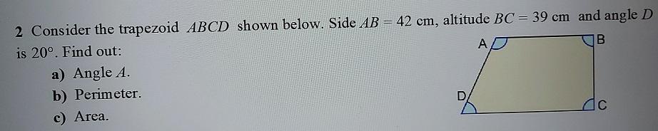 Solved 2 Consider The Trapezoid ABCD Shown Below. Side AB = | Chegg.com