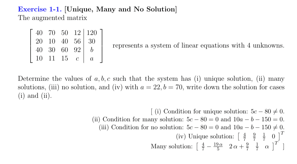Solved Exercise 1-1. [Unique, Many and No Solution] The | Chegg.com