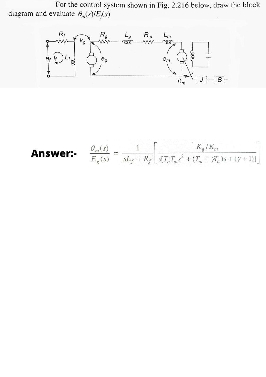 Solved For the control system shown in Fig. 2.216 below, | Chegg.com