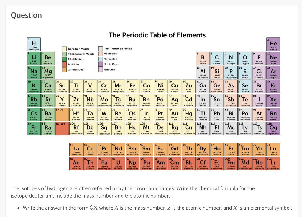h mass periodic table