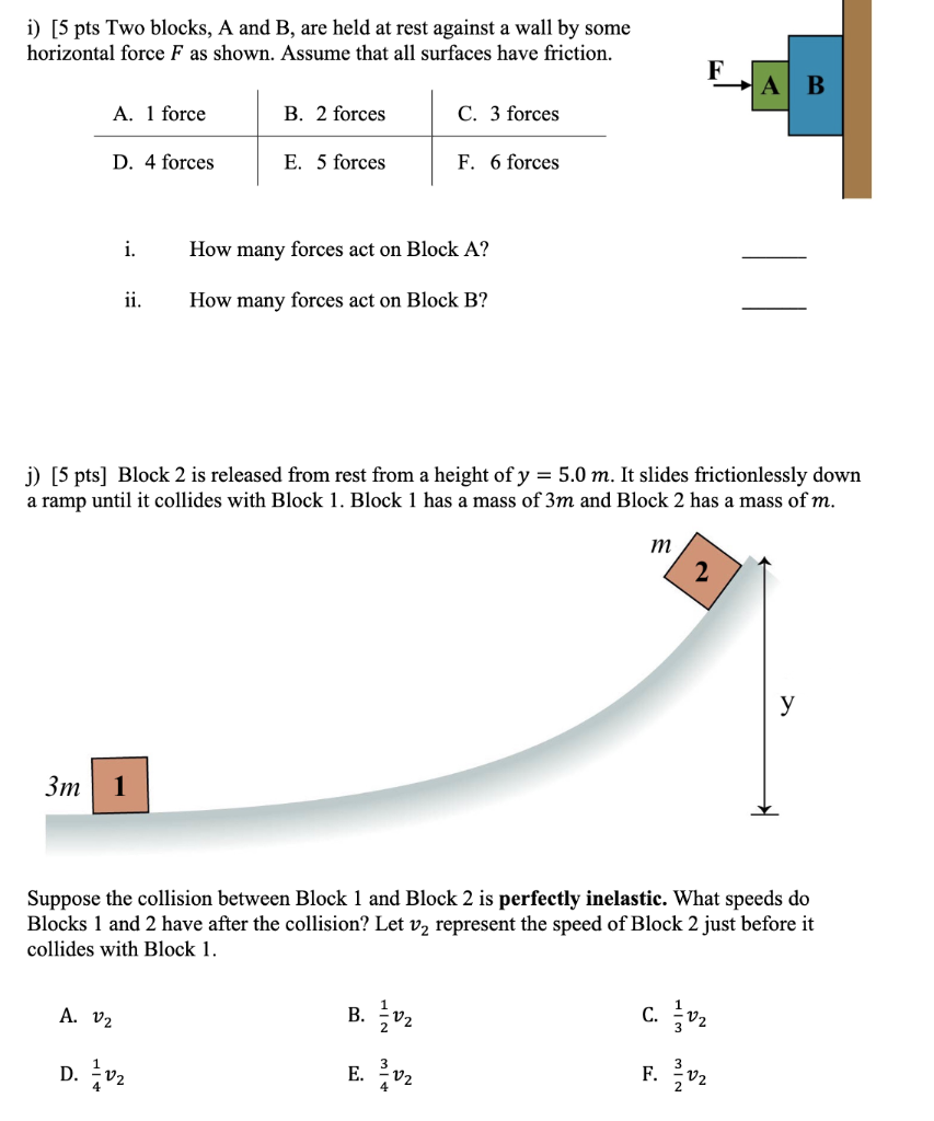 Solved i) [5 pts Two blocks, A and B, are held at rest | Chegg.com