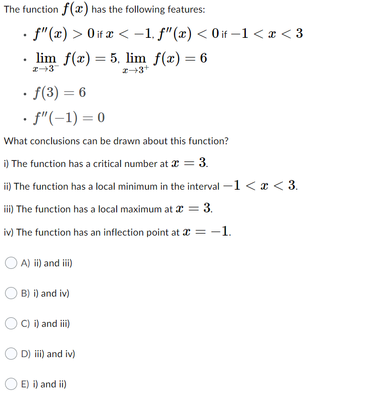 Solved The function f(x) has the following features: · F