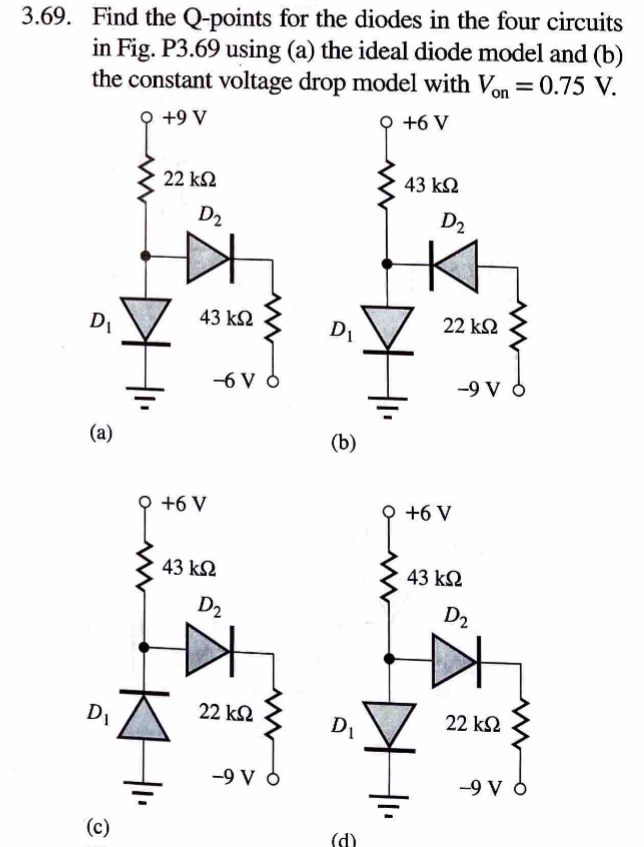 3.69. Find the Q-points for the diodes in the four | Chegg.com