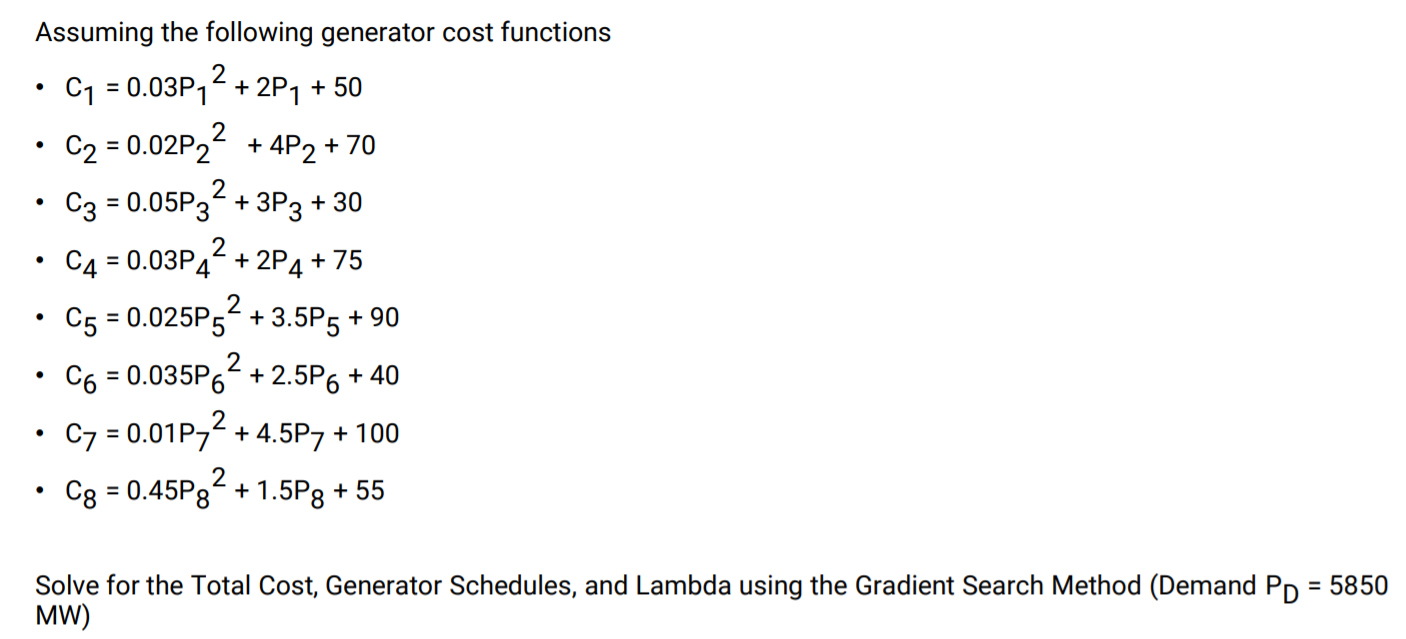 Solved Assuming the following generator cost functions C1 =