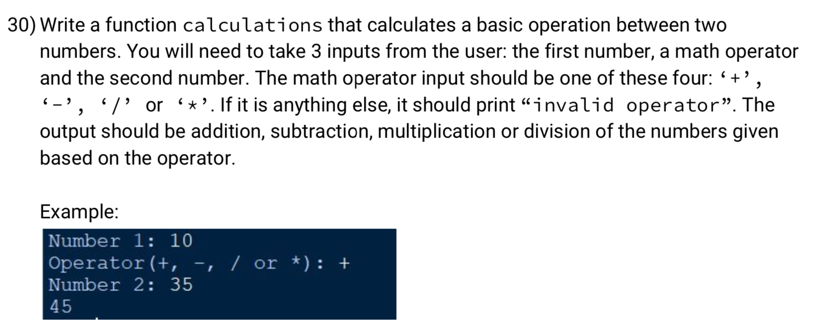 Solved 30) Write a function calculations that calculates a | Chegg.com
